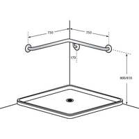 Dolphy corner wall flush mount shower grab rail lh stainless steel 750  x 750 mm - silver